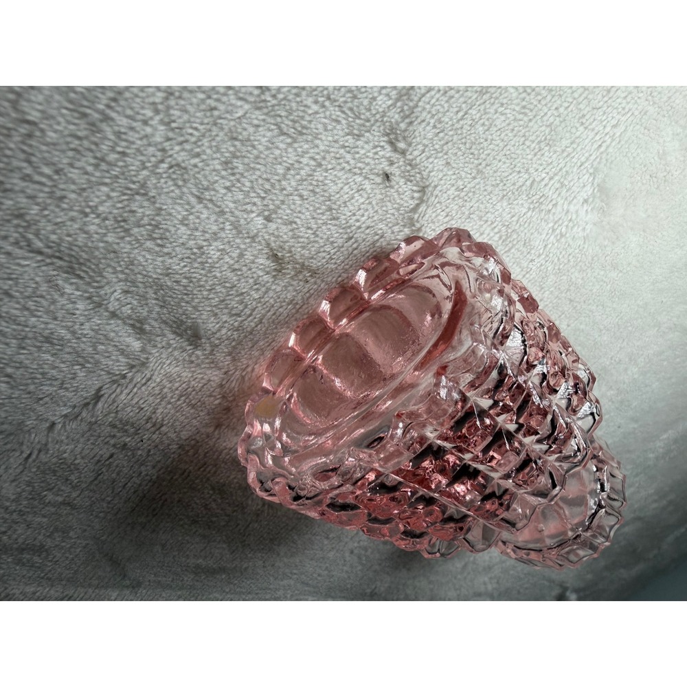 Vintage Pink Glass Perfume Bottle Waffle Pattern Faceted Stopper Decorative - Picture 5 of 10
